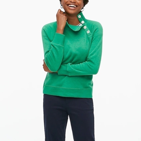 J. Crew Wide button-collar pullover sweatshirt in cloudspun fleece - Picture 1 of 12